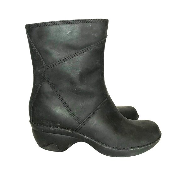 MERRELL Emma Womens 8/38.5 Black Leather Mid Calf Boot Side Zip 2156916 - Picture 1 of 10